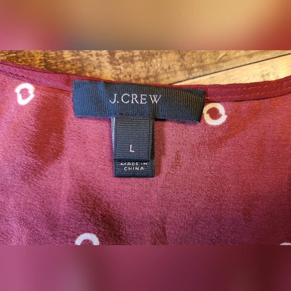 J.Crew Tie Front 100% Silk Top in Burgundy Dot Size Large - Picture 7 of 9